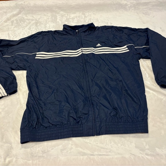 Adidas Full Zip Jacket Men's XL Navy White Striped Ribbed Long Sleeve vintage - Picture 1 of 8